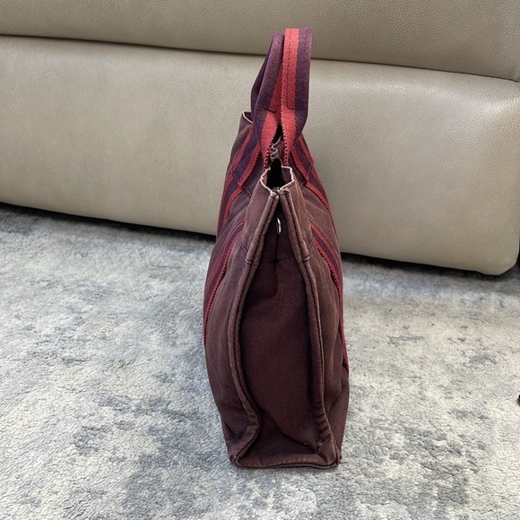 Hermes Paris Fourre Tout Burgundy Canvas Small Tote Bag Designer - Picture 4 of 17